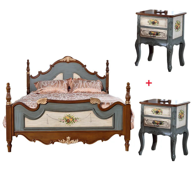 OD59 Mediterranean style pure solid wood bed American double pastoral master bedroom bed 1.5m European furniture 1.8m double