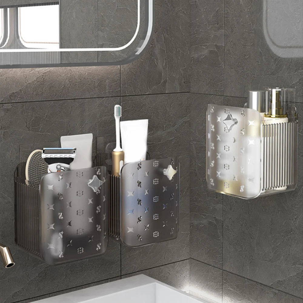 Multifunctional Wall Mounted Storage Box Bathroom Cosmetic Organiser Shelf Washstand Toiletries Organiser Bins Toothbrush Holder