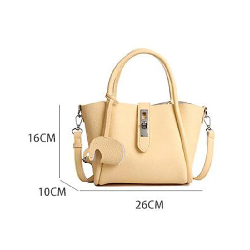 Women Handheld Bucket Bag New Trendy Versatile Bag Highend Exquisite Hardware Buckle Shoulder Bag With Pendant Crossbody Bag