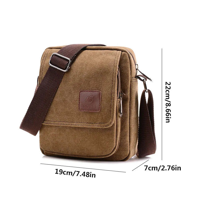 Men's Canvas Bag Fashion Simple Lightweight Shoulder Bag Messenger Bag Outdoor Travel Multifunctional Storage Organizer