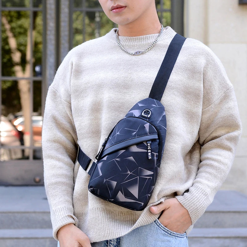 Men's Chest Bag Simple Multi-Functional Large Capacity Men's Casual Crossbody Bag Multi-Functional Single Shoulder Messenger Bag
