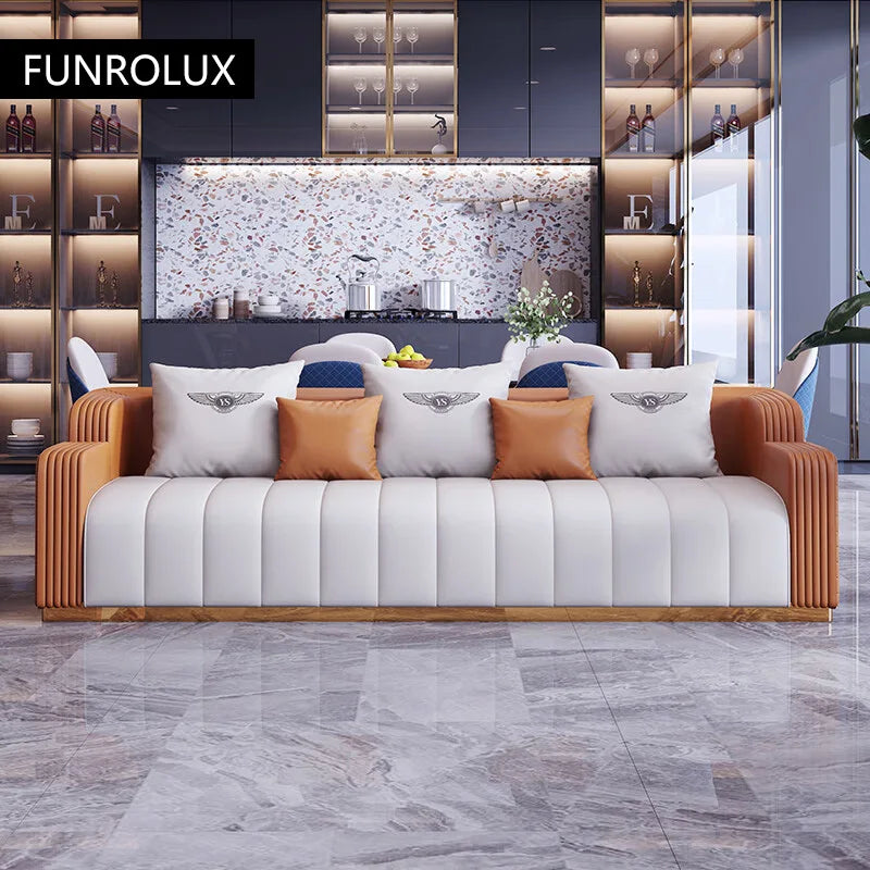 Light Luxury Leather Sofa Combination Modern Minimalist Design High-End Three Or Four People Sofa Living Room Furniture