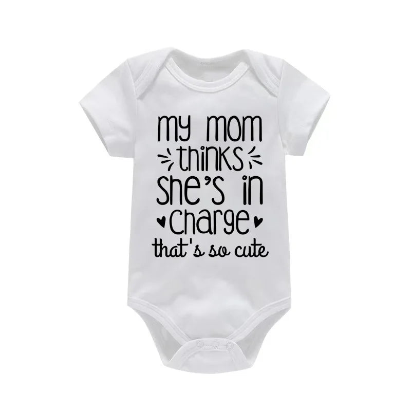 Newborn Baby Boy Girl Clothes My Mom Thinks She Is in Charge That's So Cute Funny Letter Printed Infant Rompers Baby Outfits