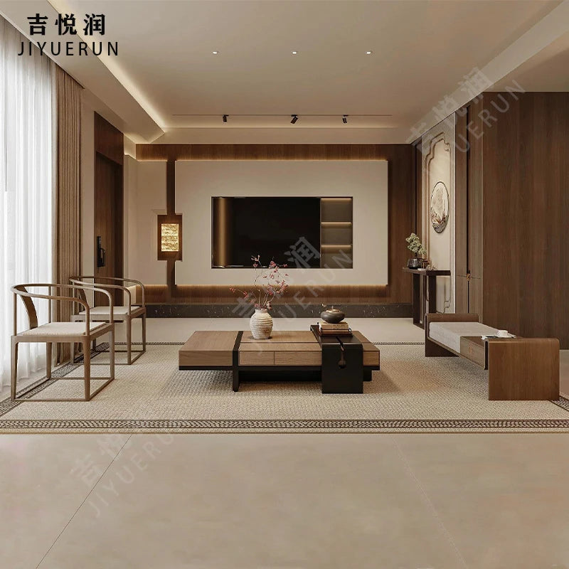 Sofa combination villa living room Zen club box reception room New Chinese solid wood furniture