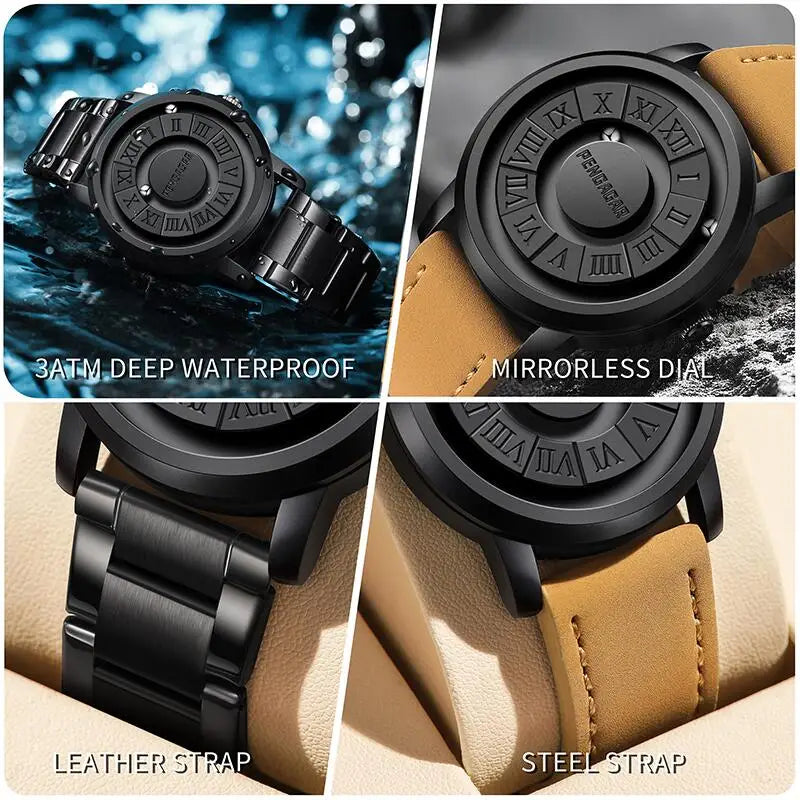 2025 New Men's Watches Top Luxury Quartz Watch For Men Creative Scrolling Pointer Magnetic Force Wrist Clock Relogio Masculino