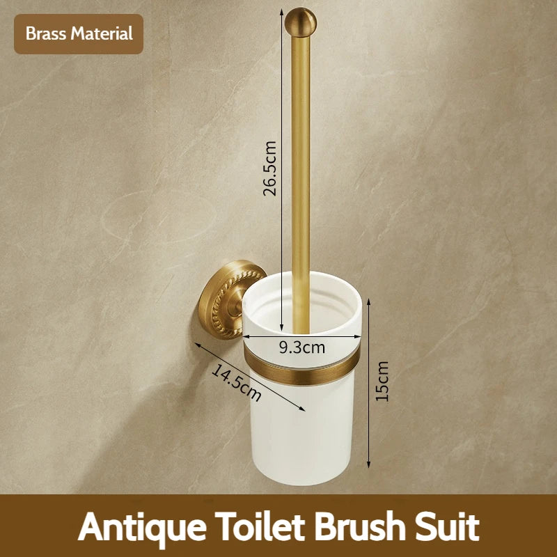 Antique Brushed Brass Bathroom Accessories Sets Towel Shelf Toilet Paper Holder Soap Holder Towel Rack Bathroom Hardware Sets