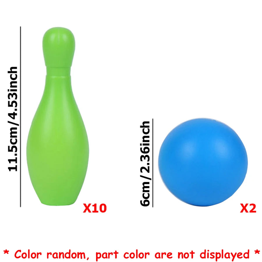 1Set Indoor Bowling Game 10pcs 11.5cm Sticks with 2pcs 6cm Ball Funny Floor Ball Games Party Interactive Sports Games