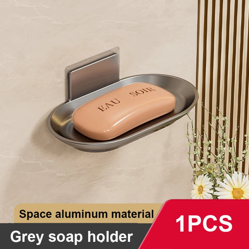 Bathroom Aluminum Alloy Soap Dish Free-Punching Wall Mounted Soap Sponge Holder Organizer Accessories Kitchen Soap Holder