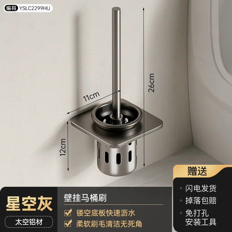 Bathroom Toilet Brush Holder Rack Hanger Space Aluminum Toilet Cleaningtool Storage Anti-Drain Design Household Cleaning Set