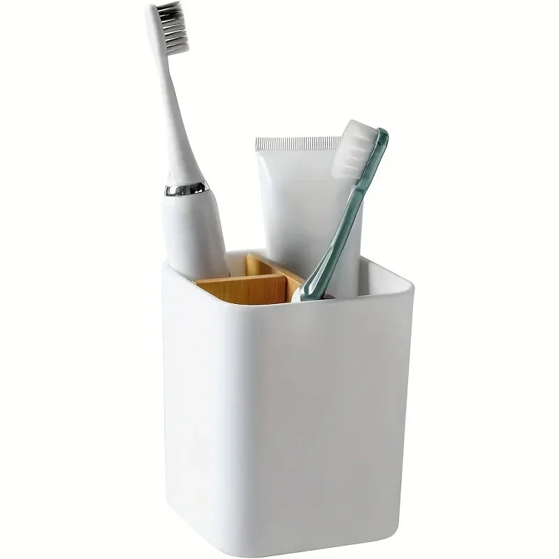 Bathroom Bamboo Toothbrush Stand, 3 Slot Toothbrush and Toothpaste Stand Bathroom Counter Organizer