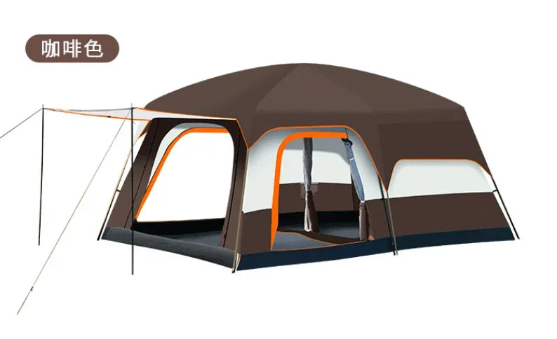 Outdoor Thick Rainproof Camping Tent, Travel 4-12P Double Layer Field, Luxury Large Camping Tent, 2 Bedrooms and 1 Hall