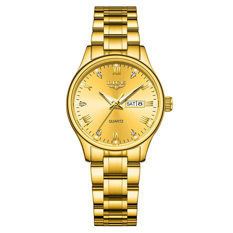 LIGE Top Brand Luxury Quartz Watches for Woman Elegant Fashion Classic Week Calendar Ladies Clock Women's Watch Montre Femme New