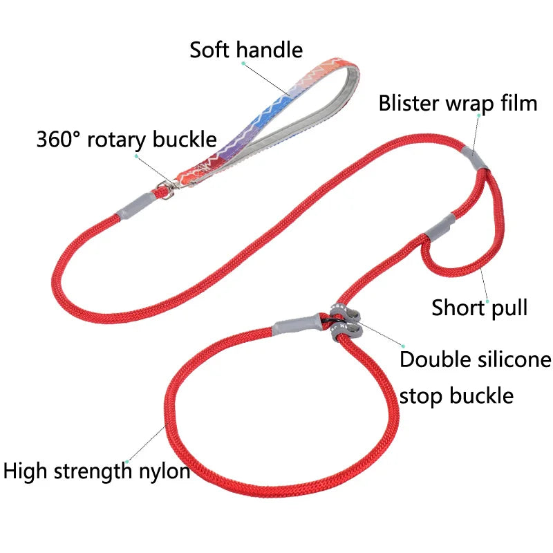 Dog Collar Leash Slip Chains Leads Strong Double Handle Nylon Rope No Pull Pet Training Leash Medium Dogs Puppy Traction Rope