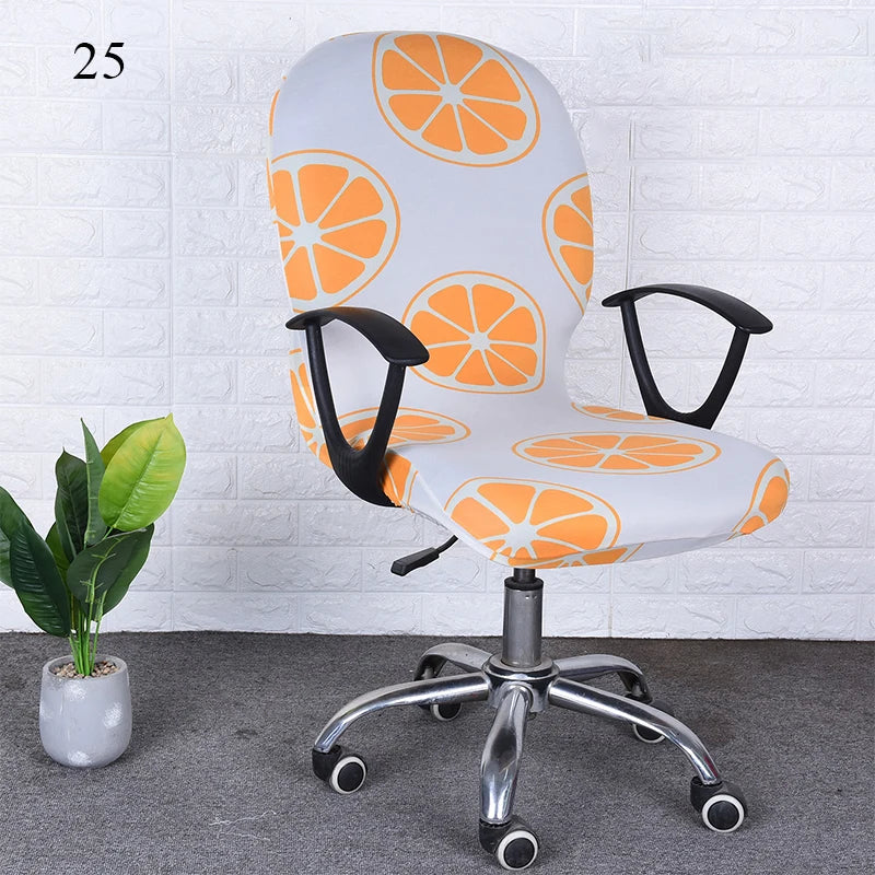 Swivel Chair Cover Solid Color Elastic Chair Protector Computer Office Chair Cover Back Cover Rotating Chair Slipcover Stretch