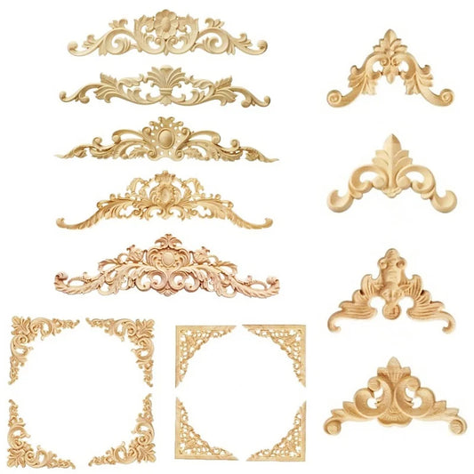 Decorative Wood Appliques and Onlays Natural Furniture Wall Door Wood Carving DIY Corner Frame Wood Craft Cabinet Wardrobe Decor