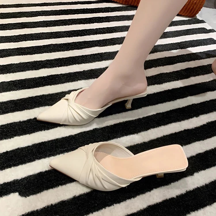 Women's Open-Toe Pointed Toe Slippers f Slippers Summer High Heel Thin Heel Outdoor Wear Korean Sle PU Material
