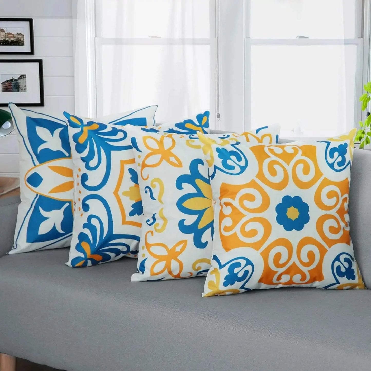 4pcs Bohemian Farmhouse Outdoor Cushion Cover Courtyard Furniture Garden Sofa Decoration Home Printing Cute Cushion Cover