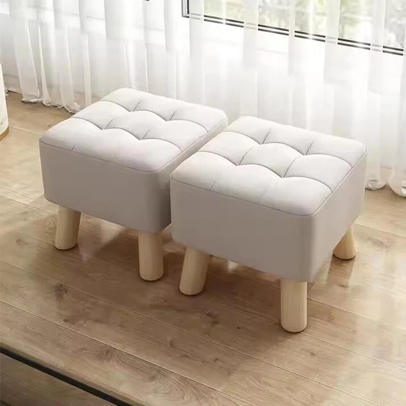 Solid Wood Footstool  Upholstered Seat  Small Sofa Shoe - changing & Tea - serving Bench  Round - foot Shoe - changing Stool Foo