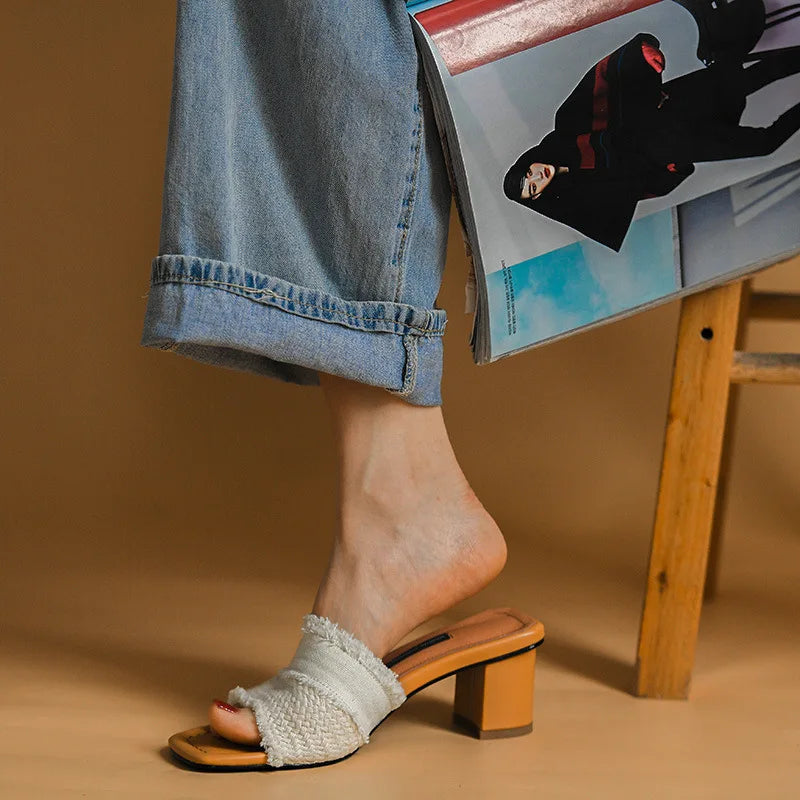 High Heel Slippers Retro Heel Platform Wearing thick heeled for external wear Comfort Women Open Toe Sandals New 2024 summer