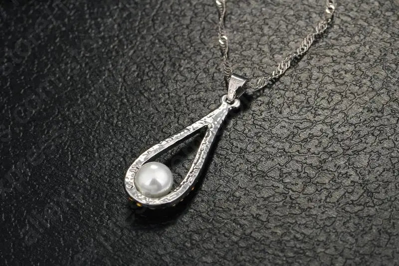 Fine 925 Sterling Silver Jewelry Sets Shiny Zircon Water Drop Pearl Pendant Necklaces Earring Set for Woman Wedding Gift