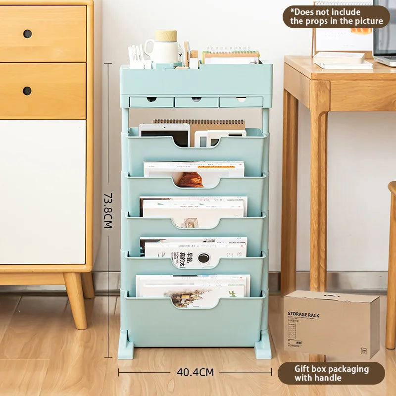 Book Storage Rack With Wheels Large Capacity Multi-Layer Table Side Storage Living Room Study Room Book Magazine Storage Shelf