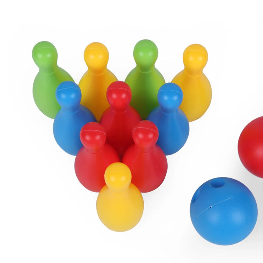 1Set Indoor Bowling Game 10pcs 11.5cm Sticks with 2pcs 6cm Ball Funny Floor Ball Games Party Interactive Sports Games