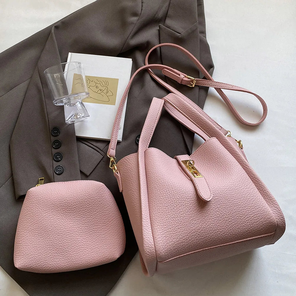 Bucket Bag for Women Magnetic Closure Shoulder Bag PU Leather with Inner Bag Crossbody Bag Solid Handbag for Work Travel