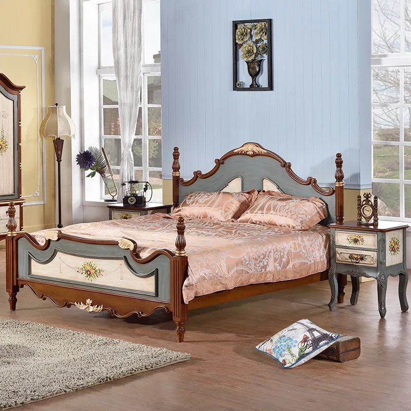 OD59 Mediterranean style pure solid wood bed American double pastoral master bedroom bed 1.5m European furniture 1.8m double