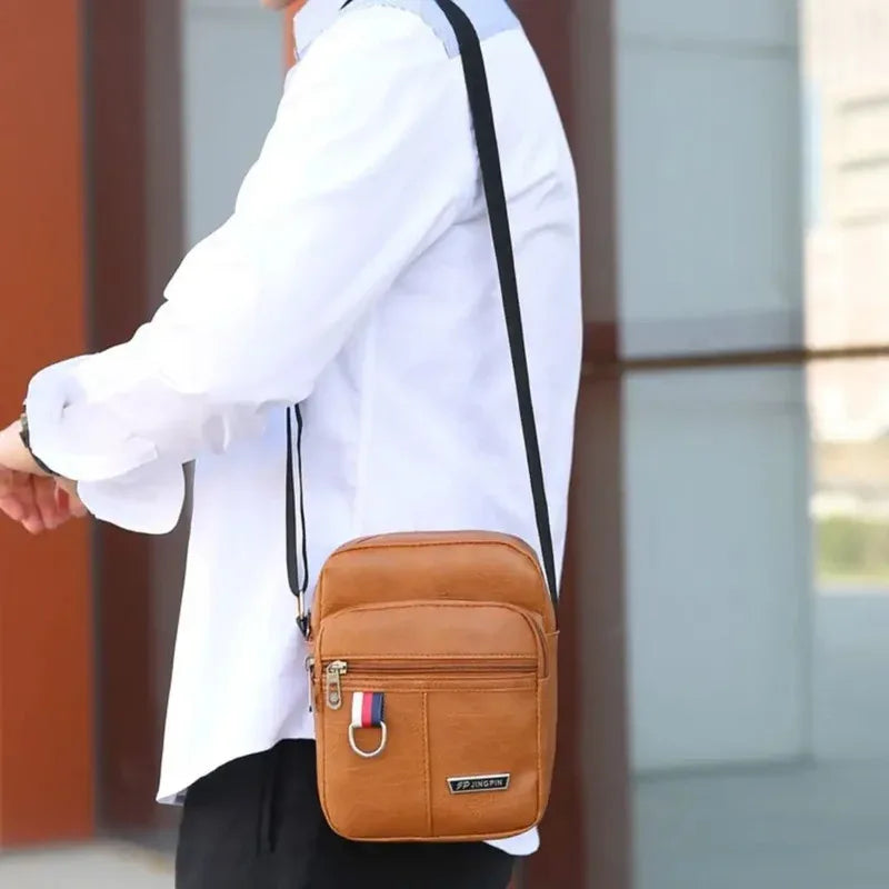 Men's PU Leather Shoulder Bag Large Capacity Chest Bag Casual Solid Color Crossbody Bag for Men Daily Use Work Office Travel.