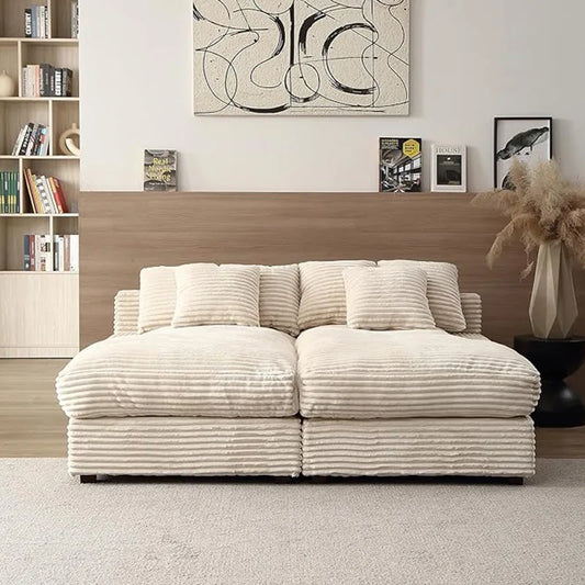 Italian Style Retro Luxury Corduroy Double Sofa Bed for Living Room Vacuum Compression Washable Customizable  Furniture Sofa