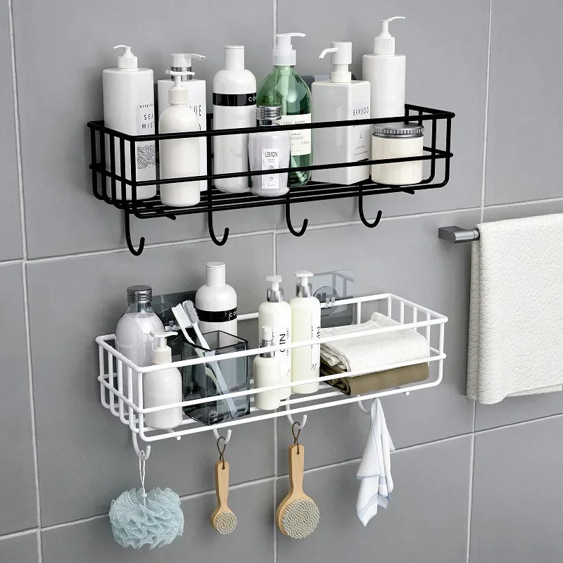 Bathroom Shower Shelf Japanese-style Wrought Iron Wall-mounted Shower Gel Storage Rack Toilet Free Punch Toiletry Stand
