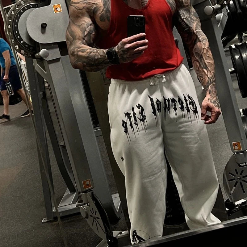 American Men's Clothing Spring and Autumn Sports Casual Sweatpants Printed Terry Leggings Running Fitness Men's Trousers