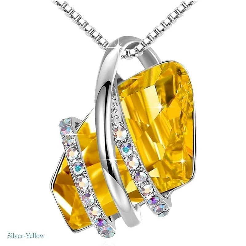 Woman Fashion Silve/Rose Gold Crystals Pendant Necklace Birthstone Zircon Necklaces Jewelry Engagement Gifts