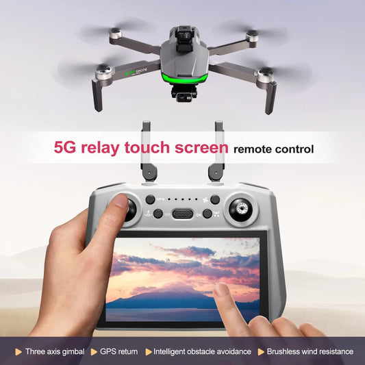 S155 GPS Drone Professional HD Camera 7.2-inch Touch Screen 3-Axis Gimbal EIS Relay Aircraft Laser Obstacle Avoidance Dron Toy