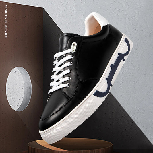 Men's shoes Black high-grade leather casual shoes flat bottom breathable comfortable board shoes coffee color 2025 new