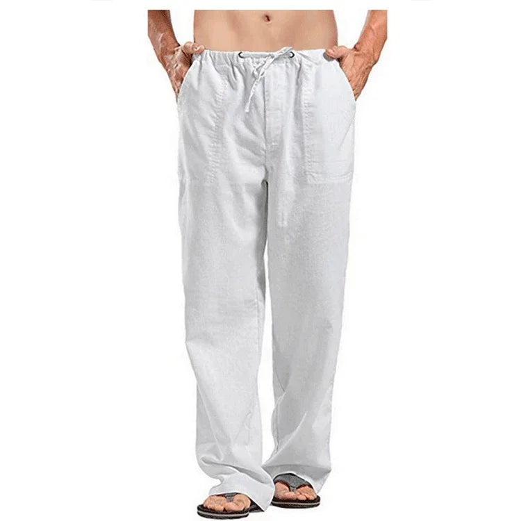 2024 New Men's Cotton Linen Pants Summer Solid Color Breathable Linen Trousers Male Casual Elastic Waist Fitness Pants