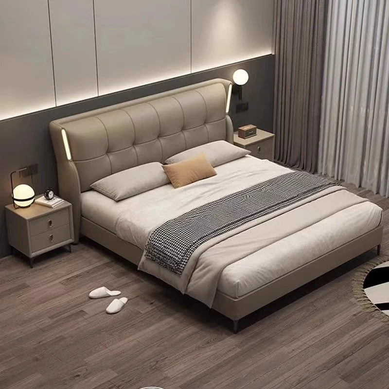 Nordic Upholstered Bed Aesthetic Modern Frame Double Bed Headboards Big Cama De Lujo Para Dormitorio Furniture Decoration