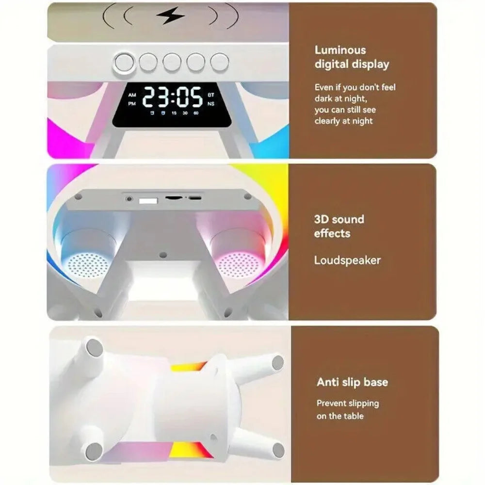 LED Lamp Smart G Bluetooth Speaker Wireless Charger RGB Alarm Clock Night Light~