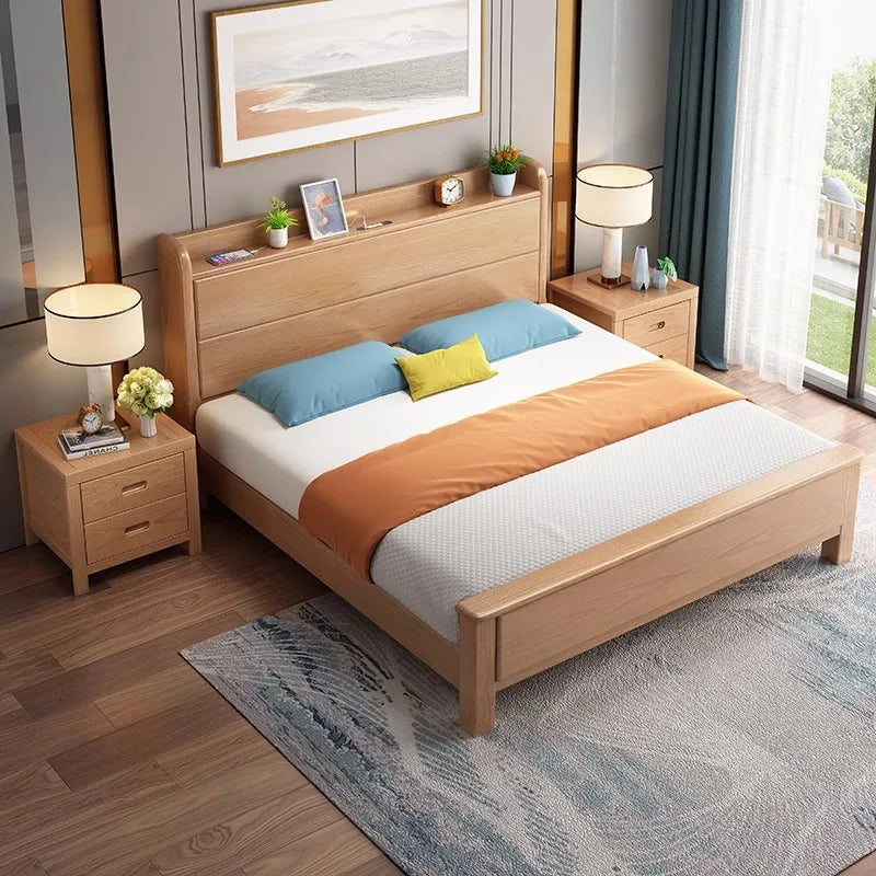 Nordic beech solid wood bed 1.8 meters master bedroom double bed modern simple 1.5 meters single log wind storage wedding bed