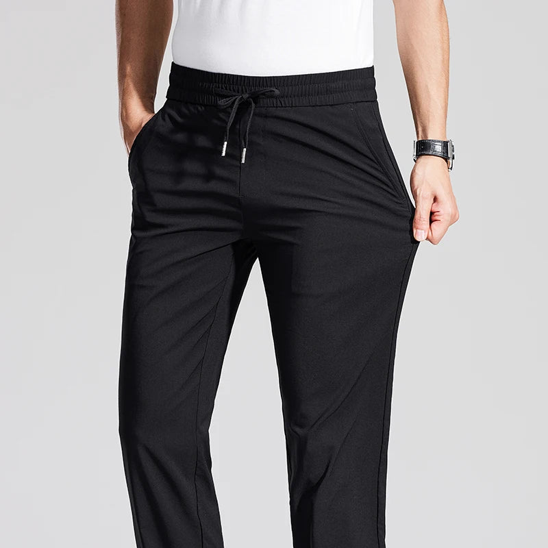 Men's Clothing Summer Thin Casual Pants Elastic Waist Straight Business Classic Trousers Stretch Soft Office Male Pants