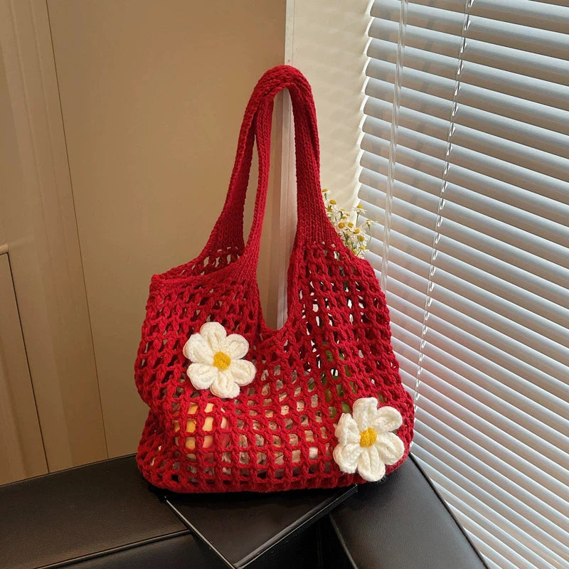 Women's Large Capacity Knitted Tote Handbag Fashion Summer Beach Bag Lightweight Casual Shoulder Chic Hobo Top Handle