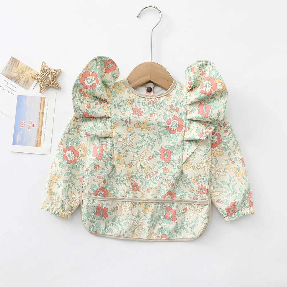 Baby Soft Waterproof Bib Little Boy Girl Painting Smock Child Meal Eating Apron with Long Sleeves Kid Adjustable Feeding Bibs