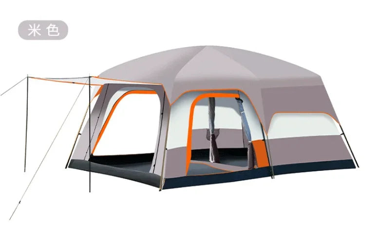 Outdoor Thick Rainproof Camping Tent, Travel 4-12P Double Layer Field, Luxury Large Camping Tent, 2 Bedrooms and 1 Hall