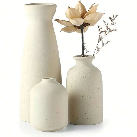 Bohemian-style Home Decor Vases, Ceramic Set of Three, Ideal for Living Room, Bookshelf and Dining Table Decorations