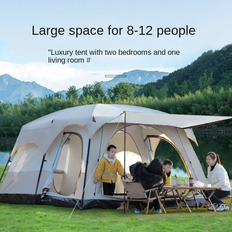 Luxury Villa Outdoor Camping Tent, Two Rooms and One Hall, Easy Setup Family Party Tent, Large Tent for Travel and Events