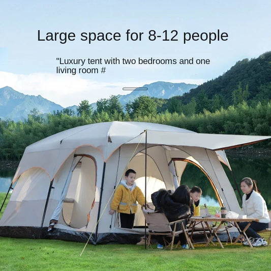 Luxury Villa Outdoor Camping Tent, Two Rooms and One Hall, Easy Setup Family Party Tent, Large Tent for Travel and Events
