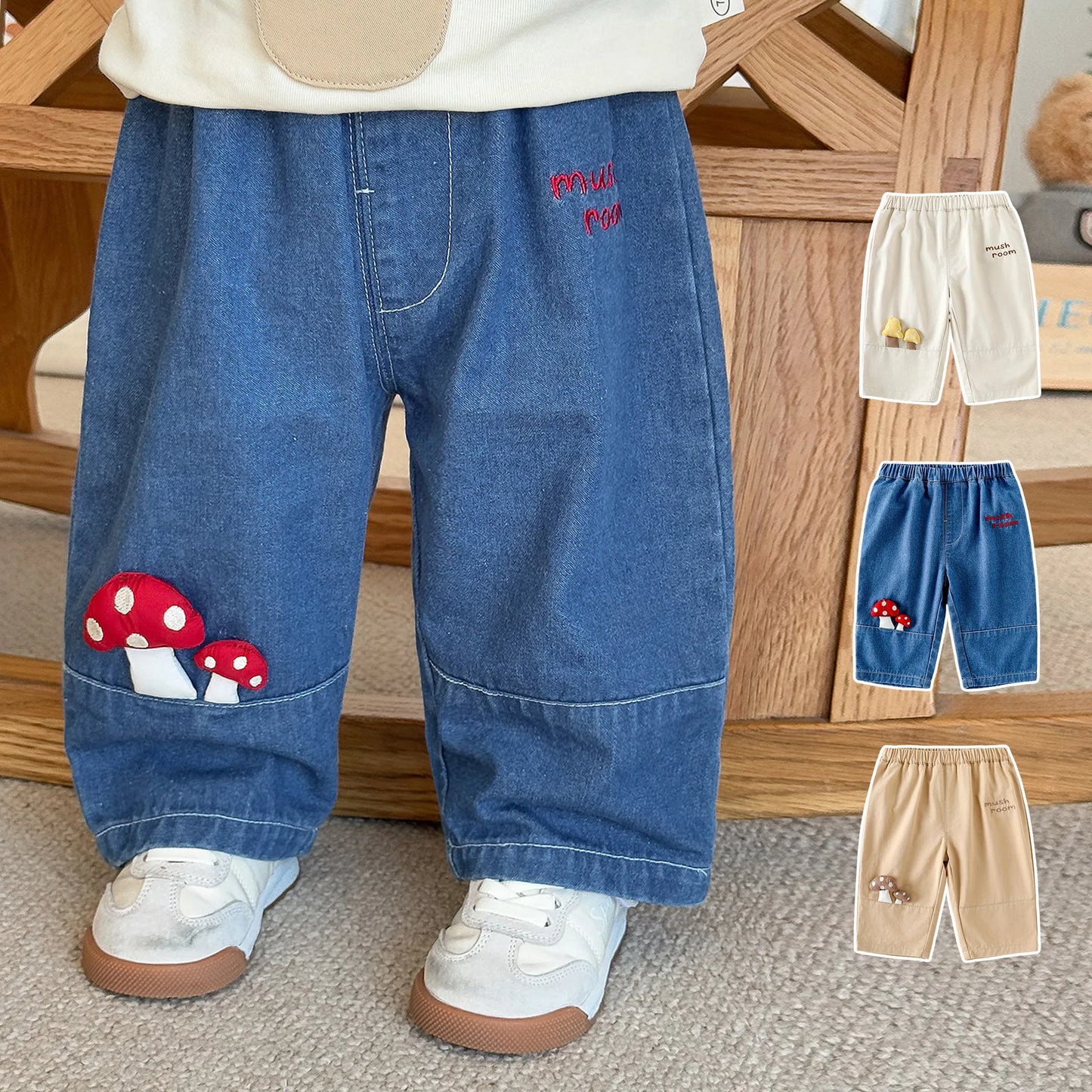 Baby Fashion Jeans 2025 New Autumn Boys' Three Dimensional Embroidered Casual Pants Children's Western Style Woven Pants