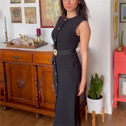 2025 new women's clothing European and American style casual elegant design with belt crepe fabric MIDI dress