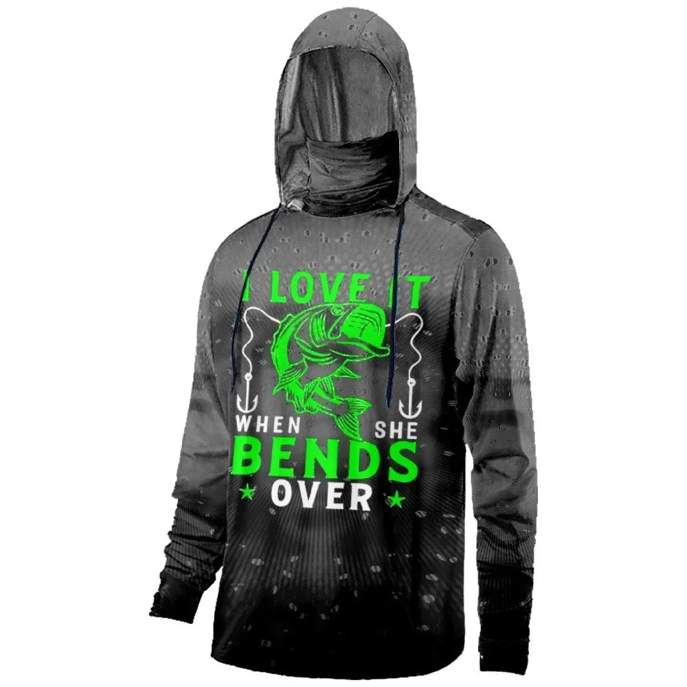 Mens Fishing Clothing Fishing Time Hook Trout Printed Sun Protection Face Mask Hoodies Outdoor Sports Breathable Clothes