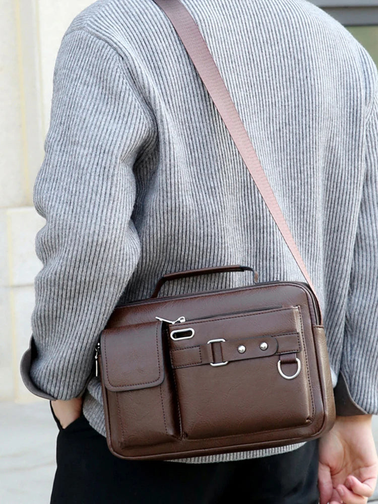 Large Capacity Men's Bag Multiple Pockets Business Shoulder Bag Message Bag Multi Functional Handbag For Men Commuting